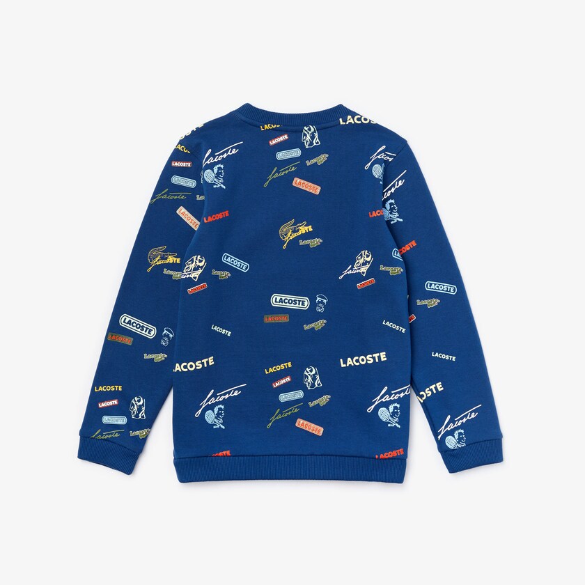 Moletons Lacoste Criança Azuis Branco Signature Print Cotton Fleece PH0-17191Q9