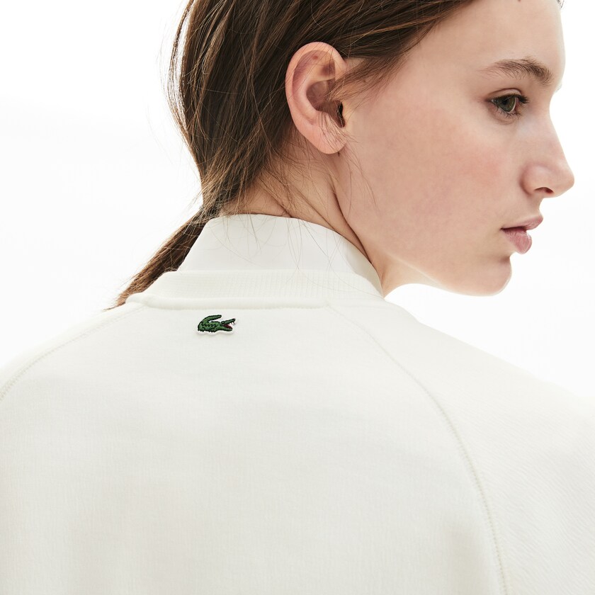 Moletons Lacoste Feminino Branco Luz Marrom Signature Print Crew Neck NK5-07150D2
