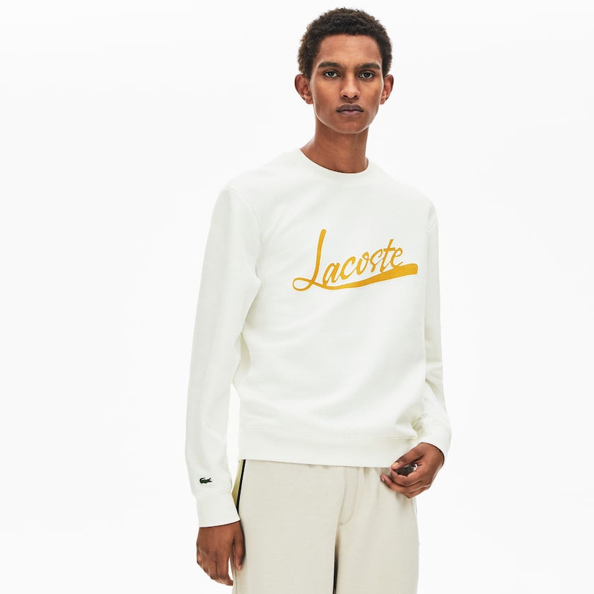 Moletons Lacoste Masculino Branco Signature Print Crew Neck GQ5-43024G6