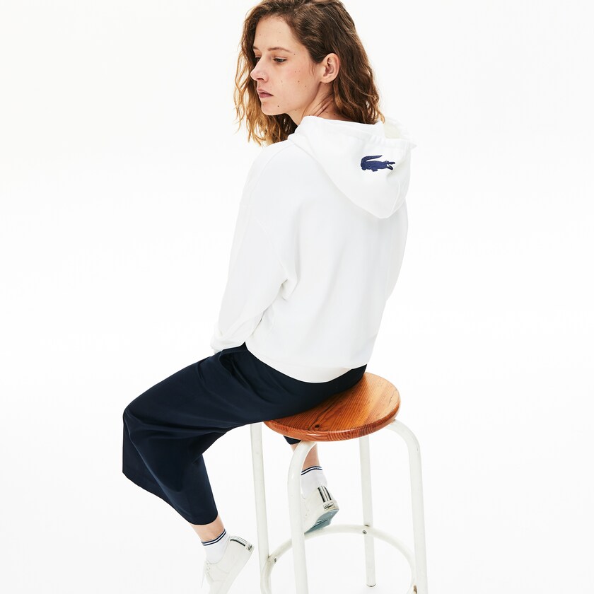 Moletons Lacoste Feminino Branco Signature Wide Hooded Fleece DK8-02080T5