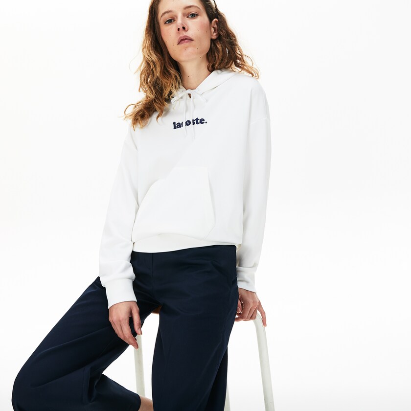 Moletons Lacoste Feminino Branco Signature Wide Hooded Fleece DK8-02080T5
