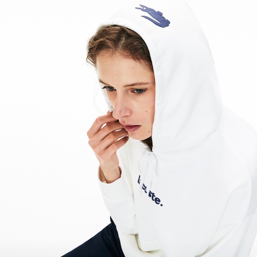 Moletons Lacoste Feminino Branco Signature Wide Hooded Fleece DK8-02080T5