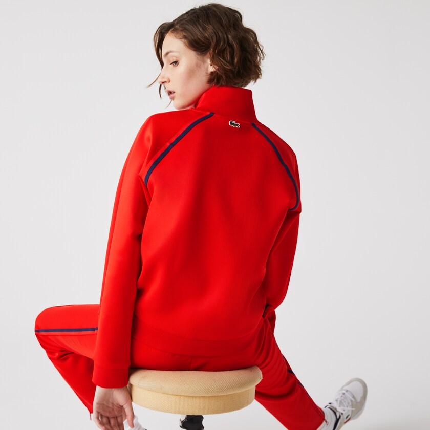 Moletons Lacoste Feminino Vermelhas Azuis Vermelhas Stand-Up Collar Vintage Style Zip SA7-07940K9