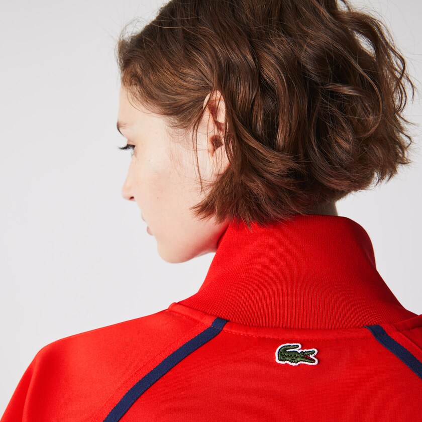 Moletons Lacoste Feminino Vermelhas Azuis Vermelhas Stand-Up Collar Vintage Style Zip SA7-07940K9