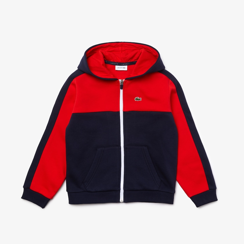 Moletons Lacoste Criança Azul Marinho Azuis Vermelhas Two-Tone Croc-Print Hooded Zip DO3-01030U8