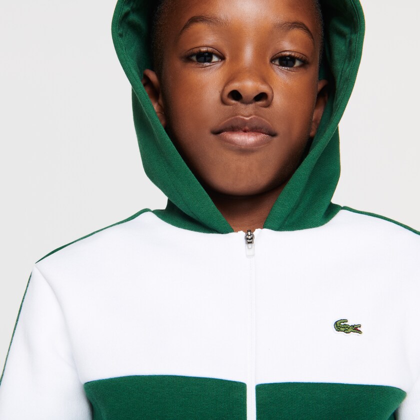 Moletons Lacoste Criança Branco Verdes Two-Tone Croc-Print Hooded Zip FJ9-63986K2