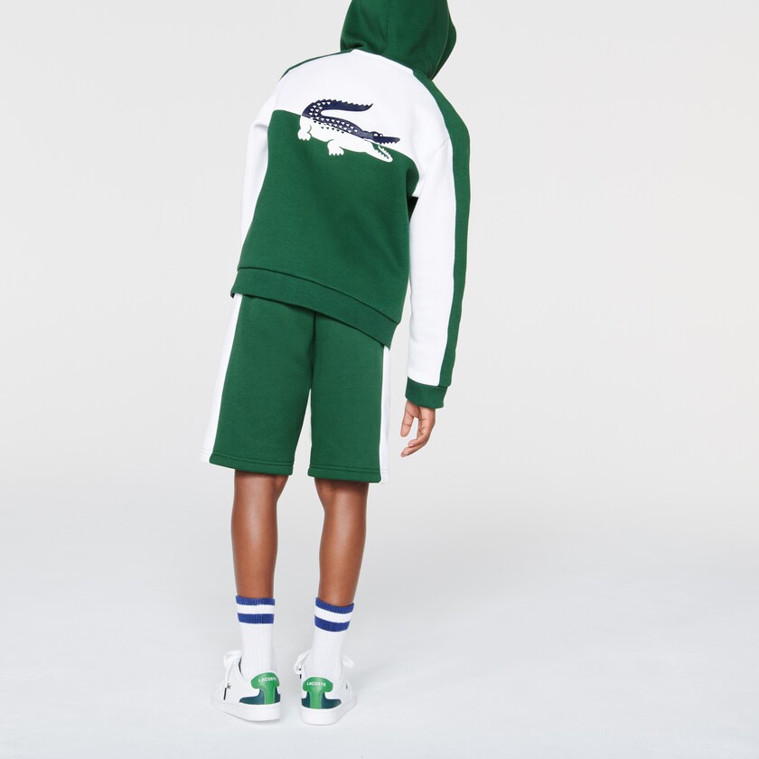 Moletons Lacoste Criança Branco Verdes Two-Tone Croc-Print Hooded Zip FJ9-63986K2
