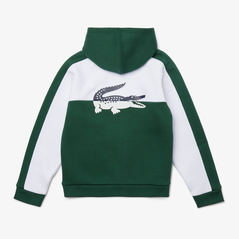 Moletons Lacoste Criança Branco Verdes Two-Tone Croc-Print Hooded Zip FJ9-63986K2