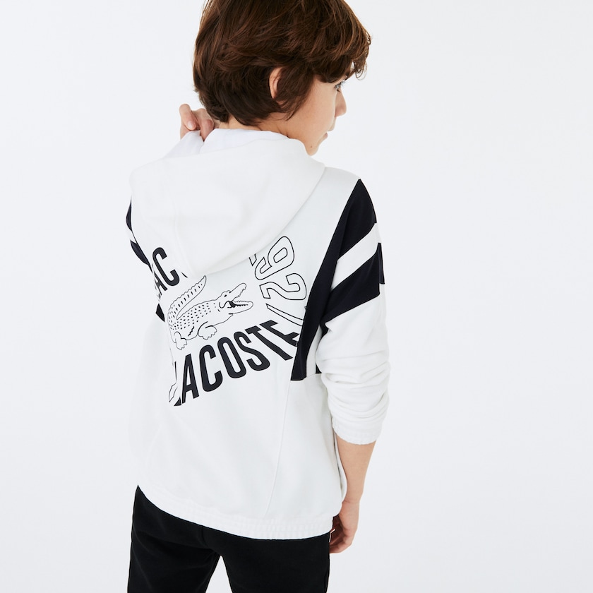 Moletons Lacoste Criança Branco Azul Marinho Azuis Vintage Style Hooded Fleece Zip EN8-66726I6