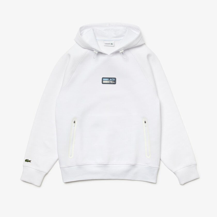 Moletons Lacoste Masculino Branco Zip Pocket Hooded With Badge SM0-12051M2