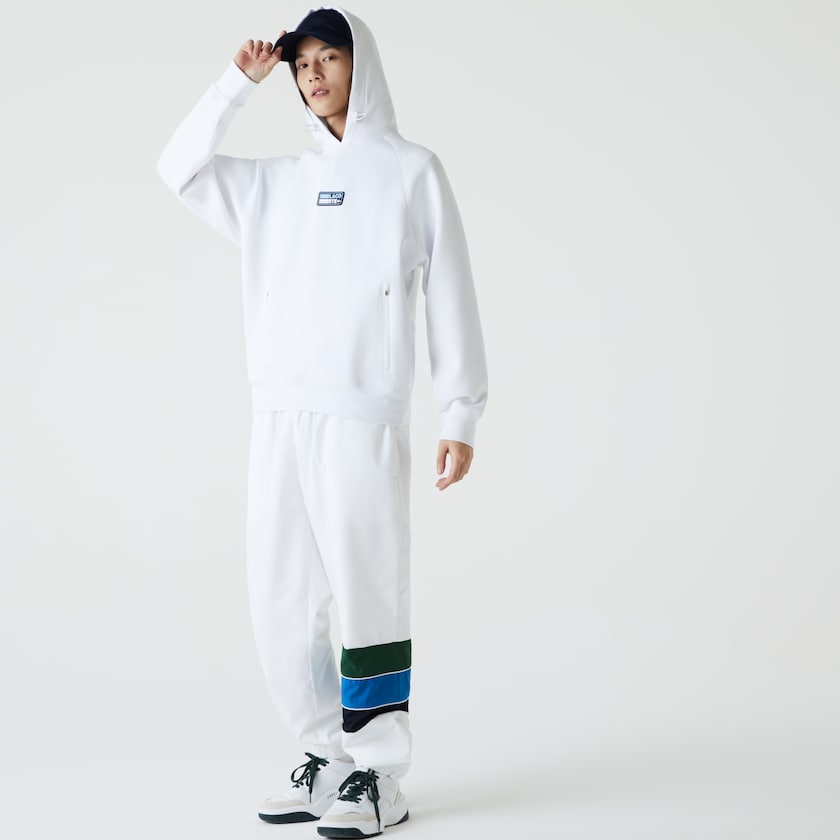 Moletons Lacoste Masculino Branco Zip Pocket Hooded With Badge SM0-12051M2