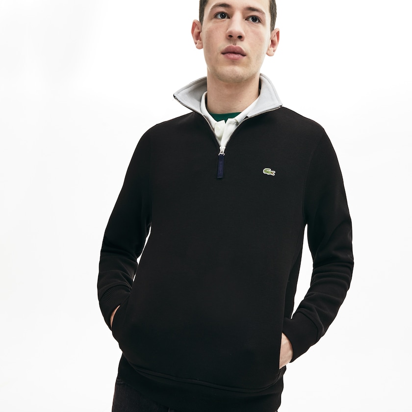 Moletons Lacoste Masculino Pretas Cinzentas Zip Stand-Up Collar Ribbed EN8-12371S3