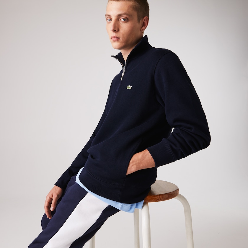 Moletons Lacoste Masculino Azul Marinho Azuis Zippered Stand-Up Collar Cotton UE2-23052D6