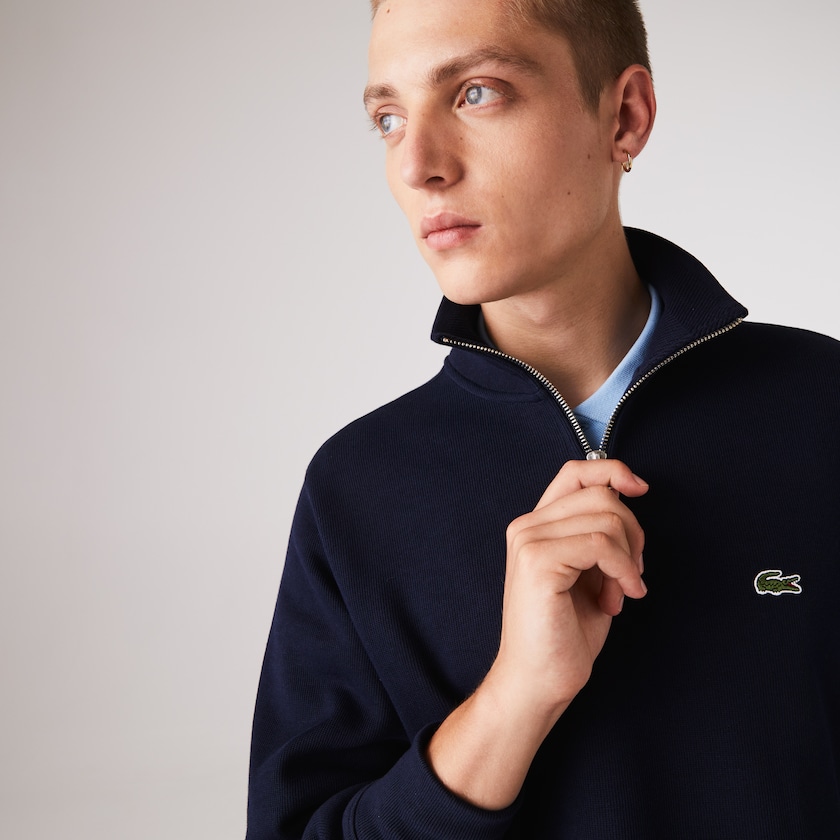 Moletons Lacoste Masculino Azul Marinho Azuis Zippered Stand-Up Collar Cotton UE2-23052D6