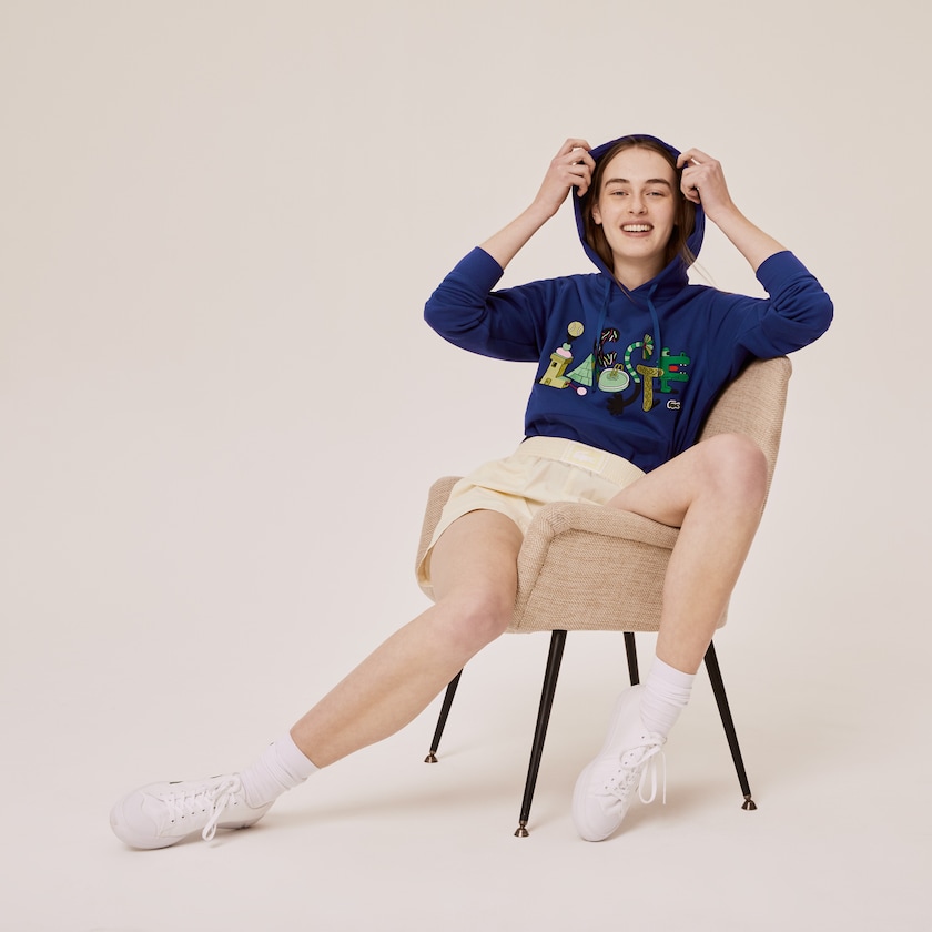 Moletons Lacoste Feminino Azul Marinho Azuis x Jeremyville Print Hooded KB1-45534Q4