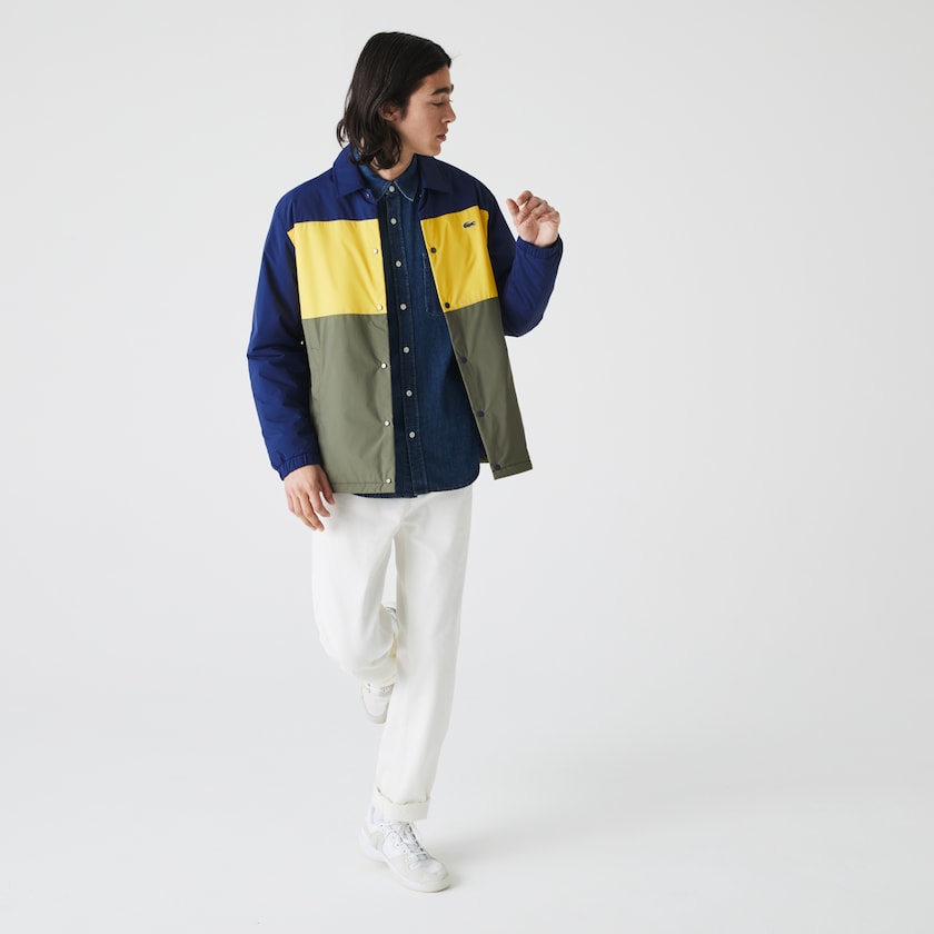 Camisas Lacoste Masculino Azuis Amarelas Caqui Verdes Colorblock Water-Resistant Quilted KM5-38743Y1