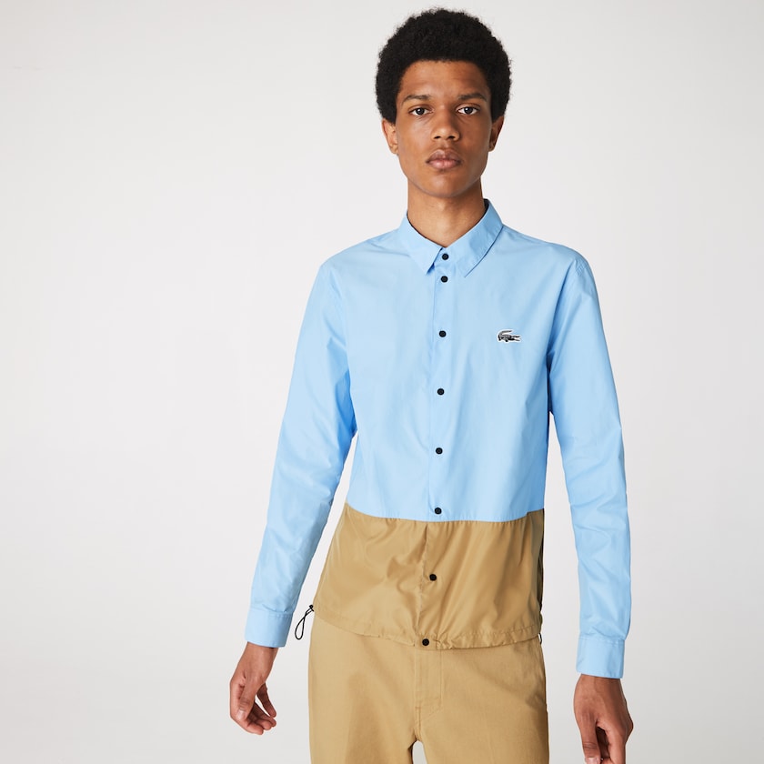 Camisas Lacoste Masculino Azuis Bege Hawaiian Fit Colorblock IR3-43324M7