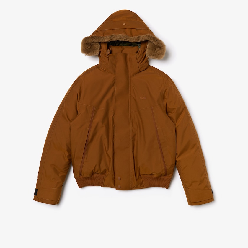 Parka Jackets Lacoste Masculino Marrom Caqui Verdes Detachable Faux Fur Hood Short Quilted CY2-45484B2