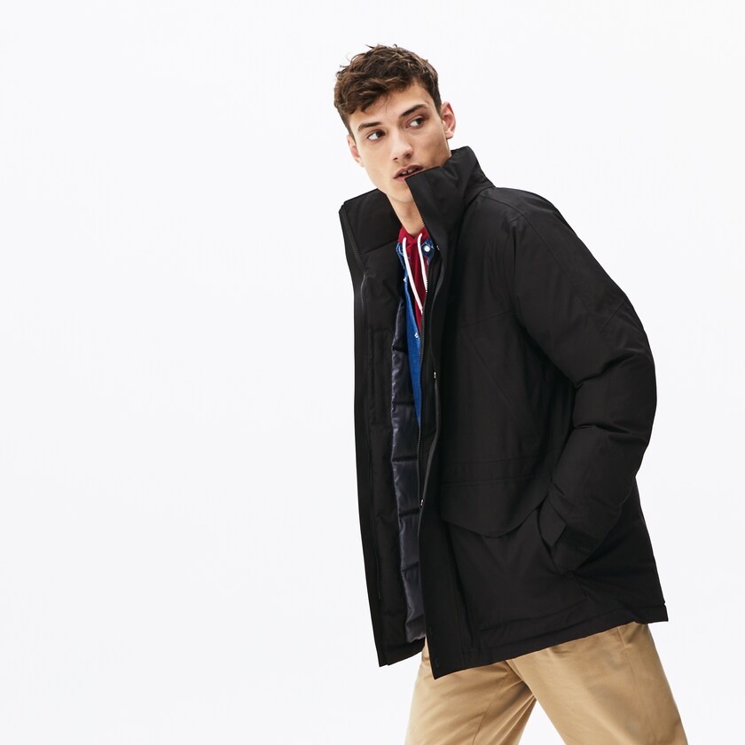 Parka Jackets Lacoste Masculino Pretas Cinzentas Escuro Detachable Faux Fur Hood Long Quilted BM5-47084O3