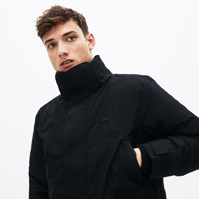 Parka Jackets Lacoste Masculino Pretas Cinzentas Escuro Detachable Faux Fur Hood Long Quilted BM5-47084O3