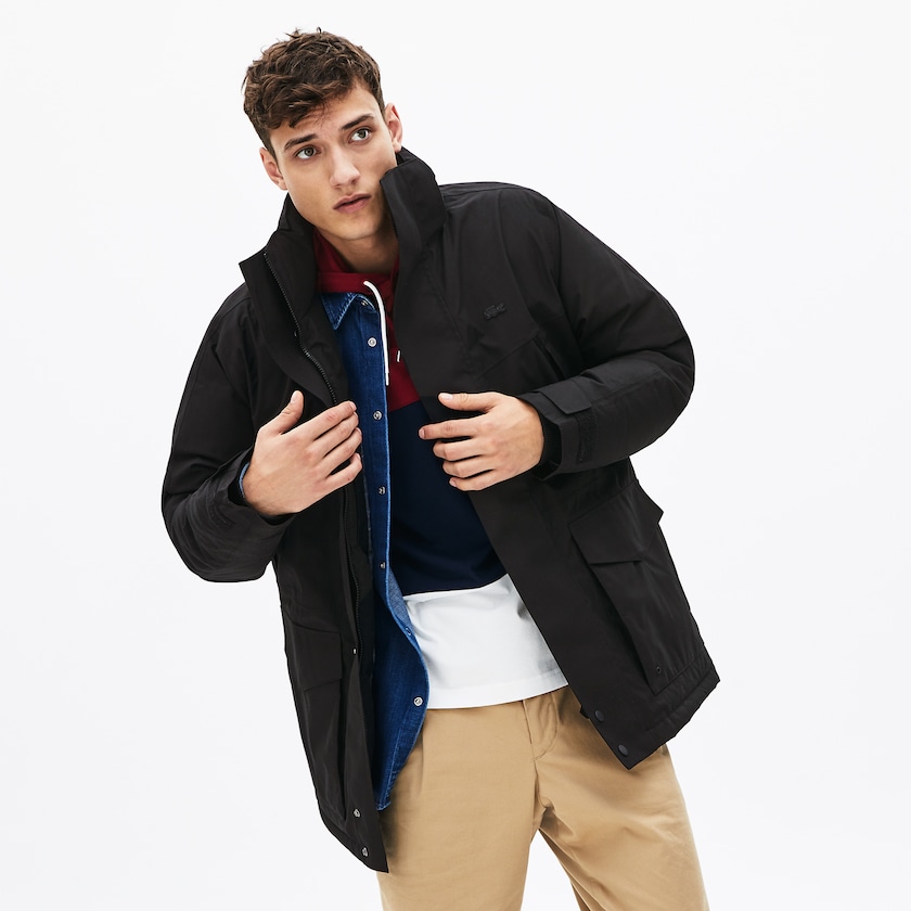 Parka Jackets Lacoste Masculino Pretas Cinzentas Escuro Detachable Faux Fur Hood Long Quilted BM5-47084O3