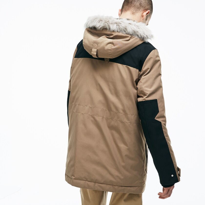 Parka Jackets Lacoste Masculino Bege Pretas LIVE Water-Resistant Canvas Quilted DY5-44444B2