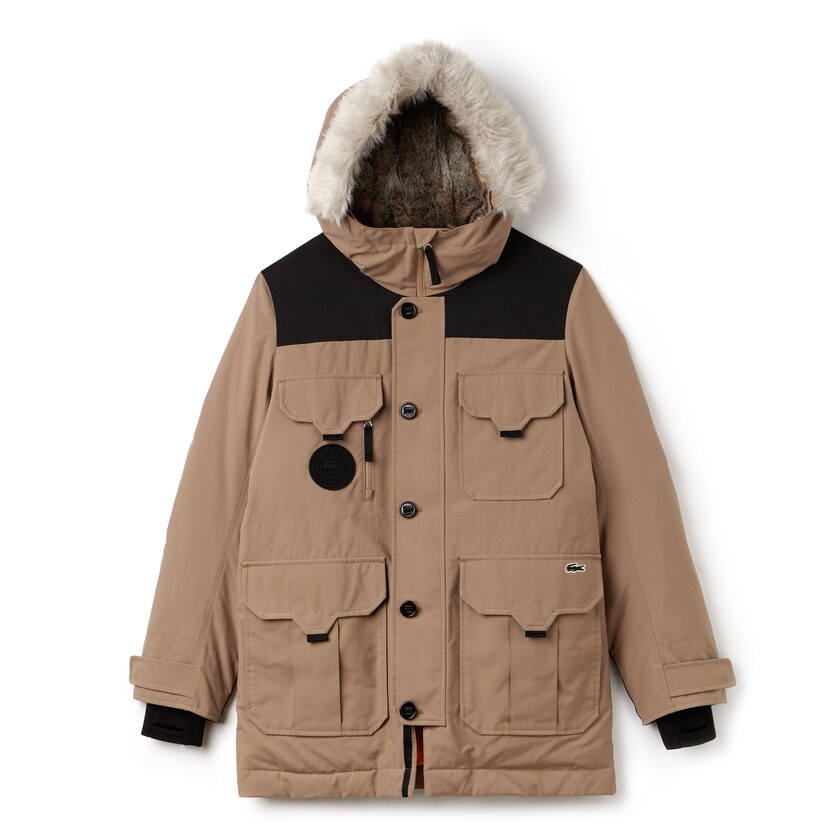Parka Jackets Lacoste Masculino Bege Pretas LIVE Water-Resistant Canvas Quilted DY5-44444B2
