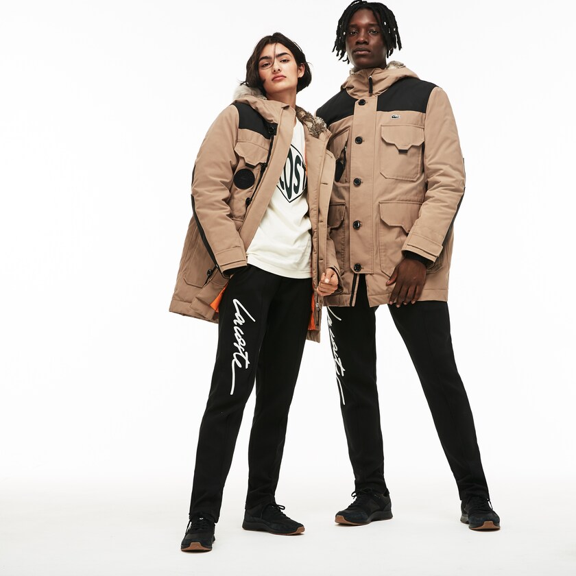 Parka Jackets Lacoste Masculino Bege Pretas LIVE Water-Resistant Canvas Quilted DY5-44444B2