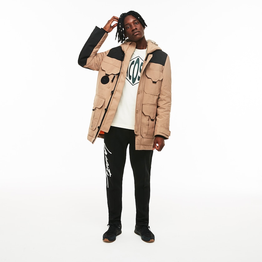 Parka Jackets Lacoste Masculino Bege Pretas LIVE Water-Resistant Canvas Quilted DY5-44444B2