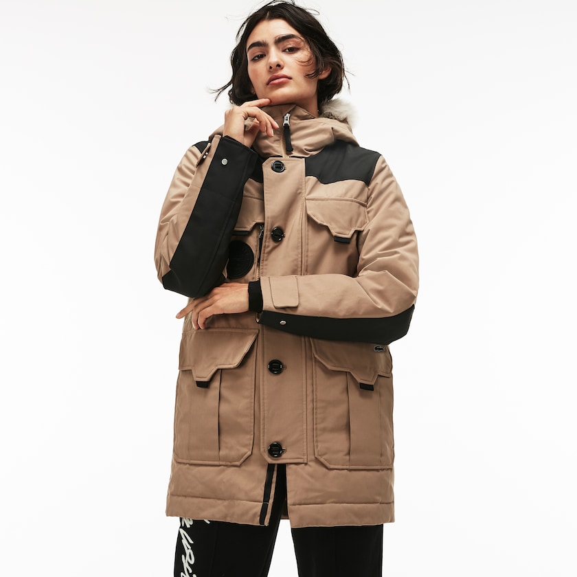 Parka Jackets Lacoste Masculino Bege Pretas LIVE Water-Resistant Canvas Quilted DY5-44444B2