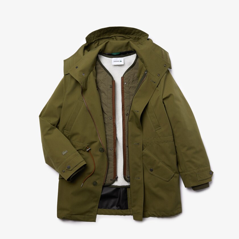 Parka Jackets Lacoste Masculino Caqui Verdes Quilted Interior Jacket Water-Resistant 3-in-1 DV6-91509O0