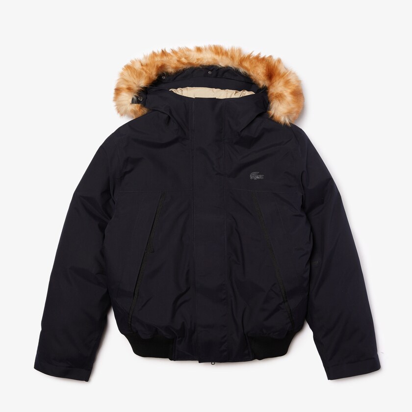 Parka Jackets Lacoste Masculino Azul Marinho Azuis Bege Short Water-Resistant Quilted Hooded BK9-46364B2