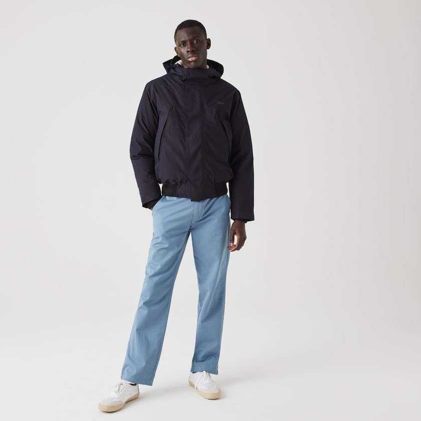 Parka Jackets Lacoste Masculino Azul Marinho Azuis Bege Short Water-Resistant Quilted Hooded BK9-46364B2