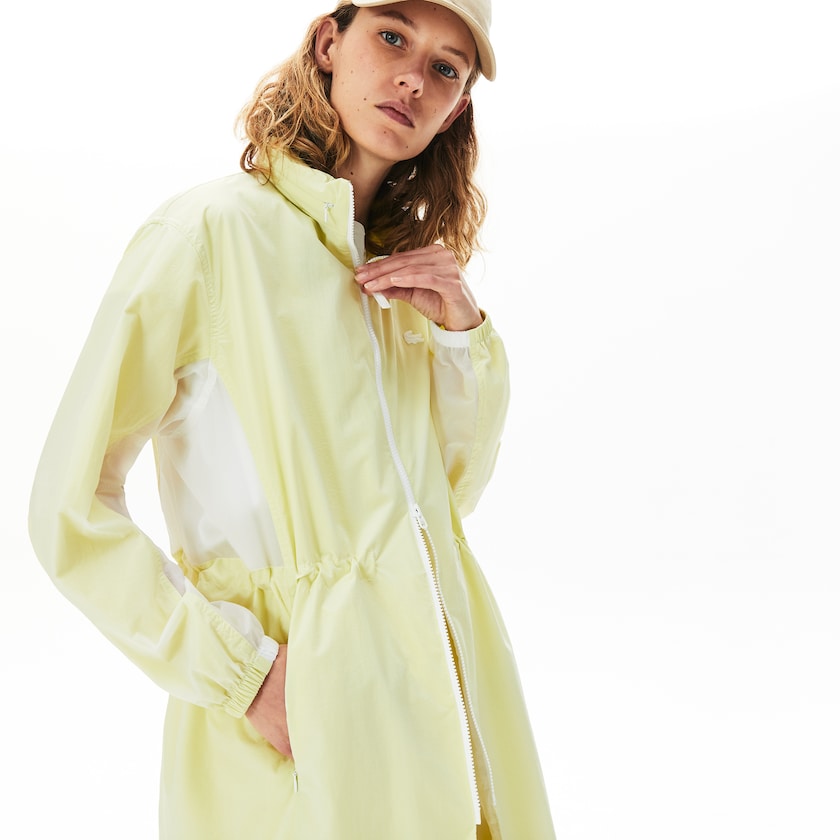 Parka Jackets Lacoste Feminino Branco Amarelas Water-Resistant Long Nylon QS4-68556F5