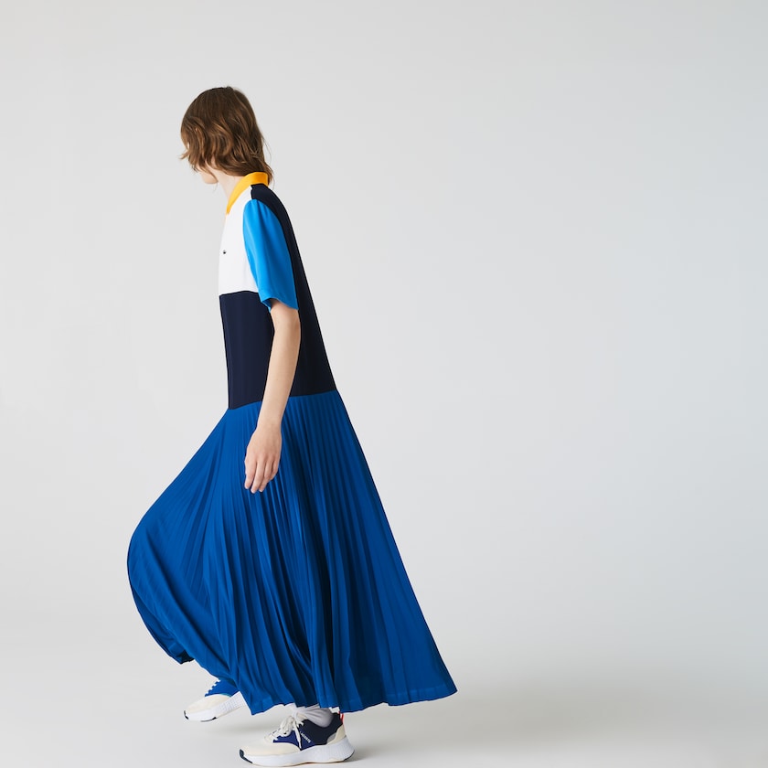 Vestido Polo Lacoste Feminino Azuis Azul Marinho Azuis Branco Azuis Amarelas Colorblock Flowy Pleated Skirt BF4-69966S4