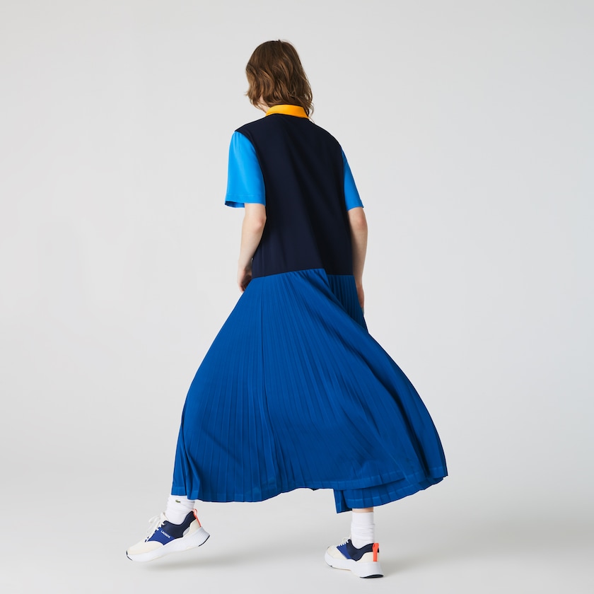 Vestido Polo Lacoste Feminino Azuis Azul Marinho Azuis Branco Azuis Amarelas Colorblock Flowy Pleated Skirt BF4-69966S4