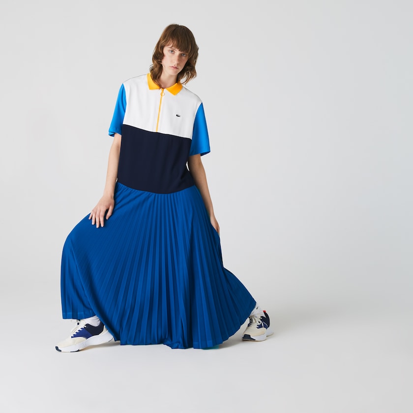 Vestido Polo Lacoste Feminino Azuis Azul Marinho Azuis Branco Azuis Amarelas Colorblock Flowy Pleated Skirt BF4-69966S4