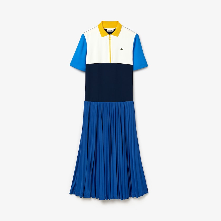 Vestido Polo Lacoste Feminino Azuis Azul Marinho Azuis Branco Azuis Amarelas Colorblock Flowy Pleated Skirt BF4-69966S4
