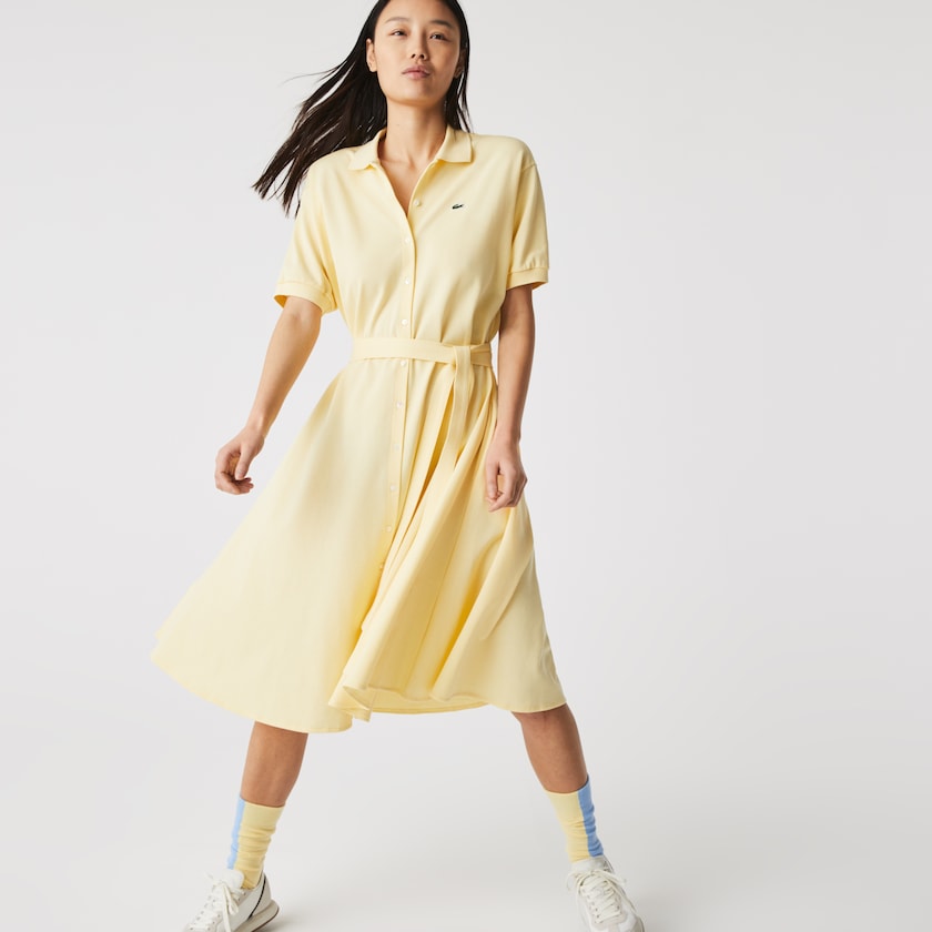 Vestido Polo Lacoste Feminino Amarelas Cotton Piqué Belted NR6-03130E8