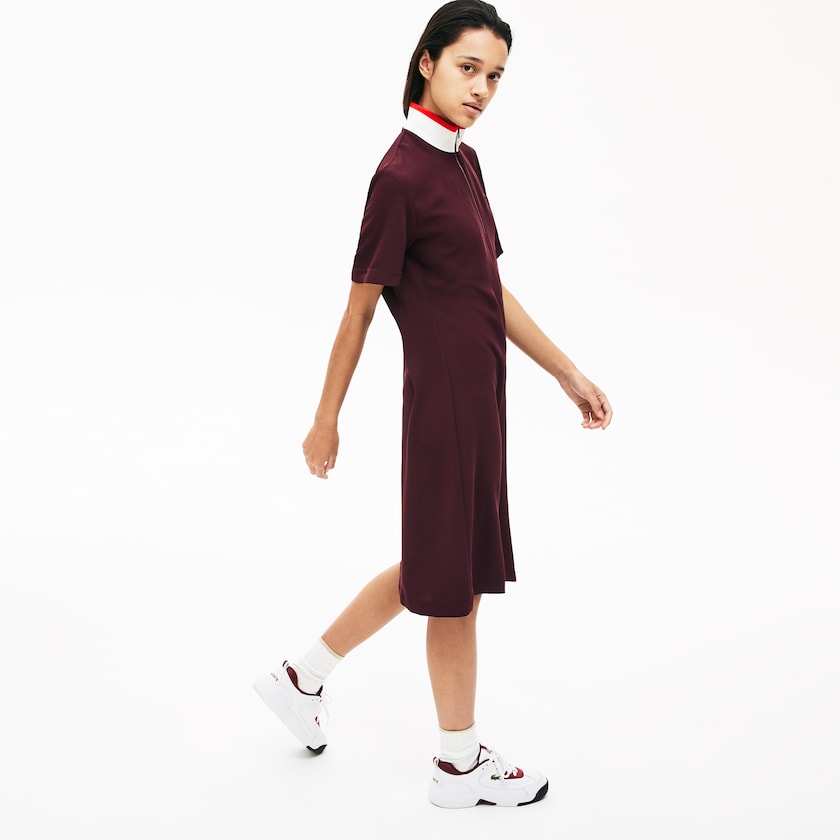 Vestido Polo Lacoste Feminino Vermelhas Escuro Branco Vermelhas Flared Zip-Up OT3-19761S4