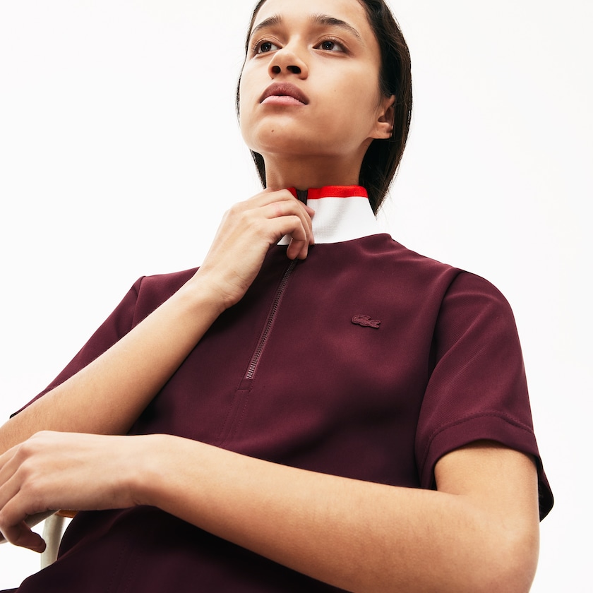 Vestido Polo Lacoste Feminino Vermelhas Escuro Branco Vermelhas Flared Zip-Up OT3-19761S4