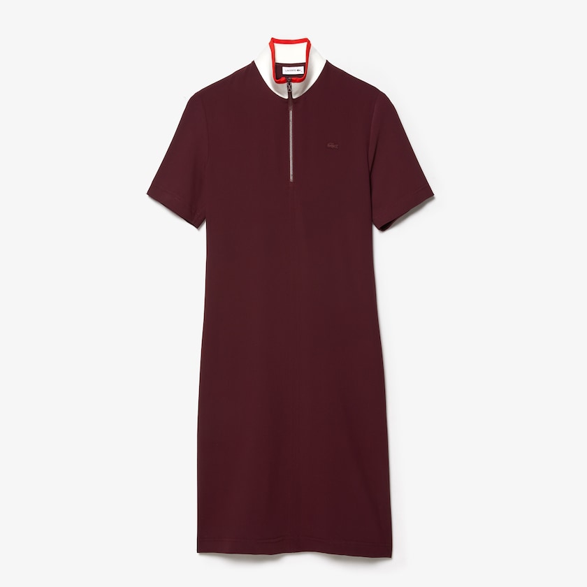 Vestido Polo Lacoste Feminino Vermelhas Escuro Branco Vermelhas Flared Zip-Up OT3-19761S4