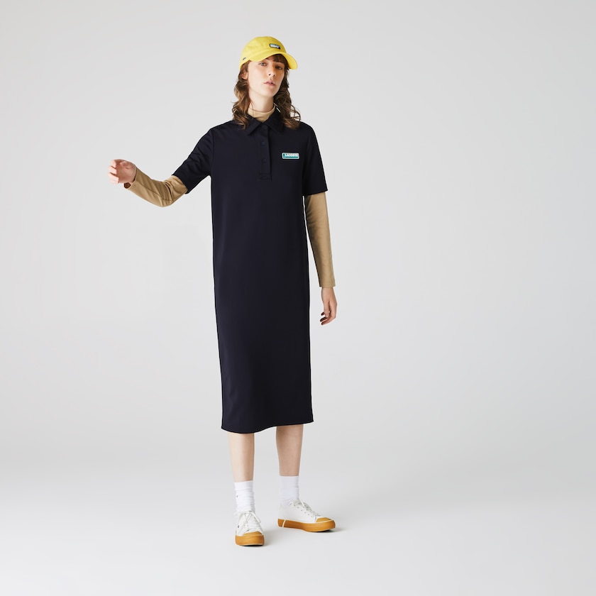 Vestido Polo Lacoste Feminino Azul Marinho Azuis LIVE Straight Cut Badge Flowing PJ9-54415M8