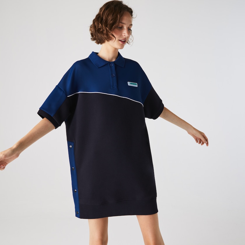 Vestido Polo Lacoste Feminino Azul Marinho Azuis Azuis LIVE Two-Tone Fleece And Neoprene JW7-05200U2