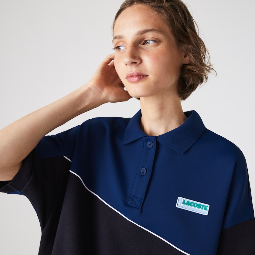Vestido Polo Lacoste Feminino Azul Marinho Azuis Azuis LIVE Two-Tone Fleece And Neoprene JW7-05200U2