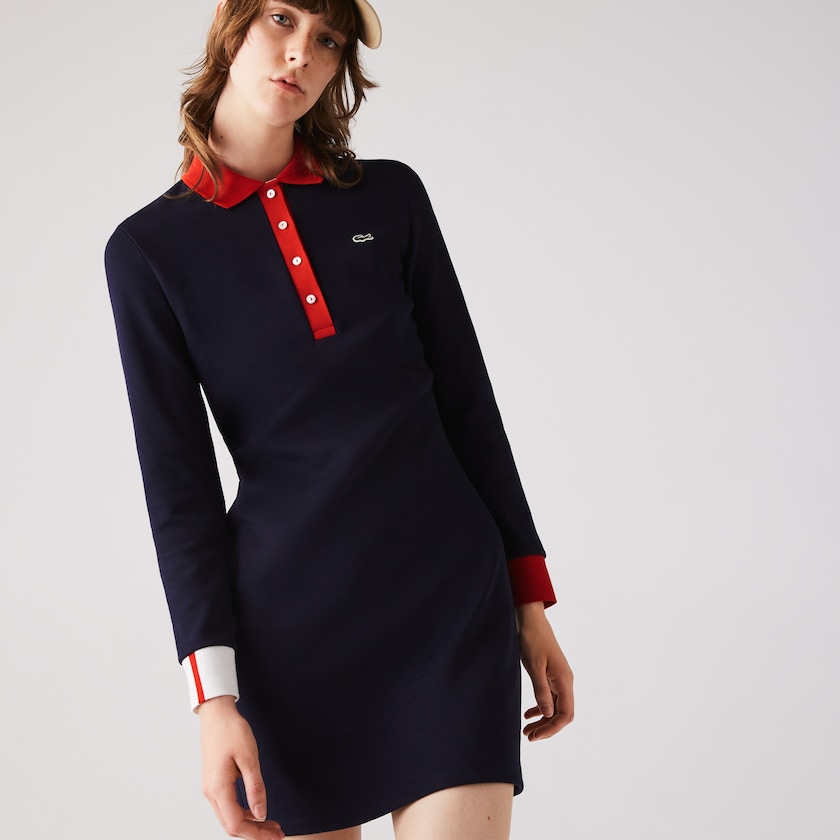 Vestido Polo Lacoste Feminino Azul Marinho Azuis Vermelhas Branco Made In France Stretch Cotton Jersey UN2-46474F6