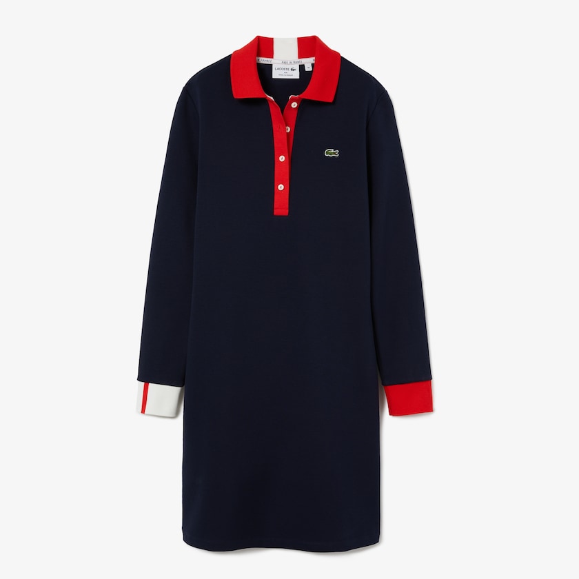 Vestido Polo Lacoste Feminino Azul Marinho Azuis Vermelhas Branco Made In France Stretch Cotton Jersey UN2-46474F6