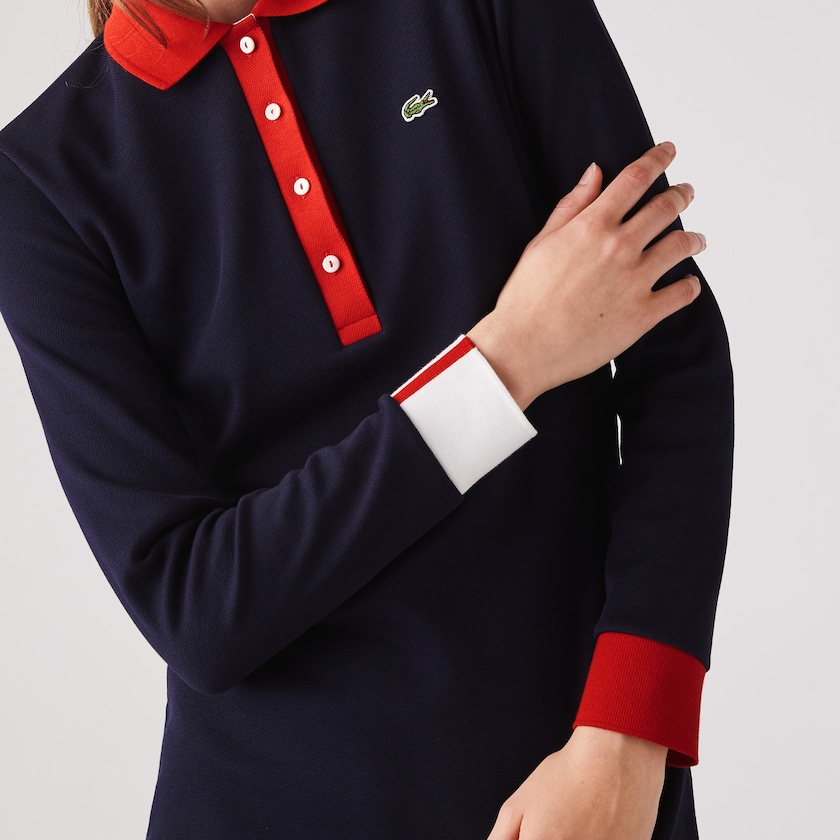 Vestido Polo Lacoste Feminino Azul Marinho Azuis Vermelhas Branco Made In France Stretch Cotton Jersey UN2-46474F6