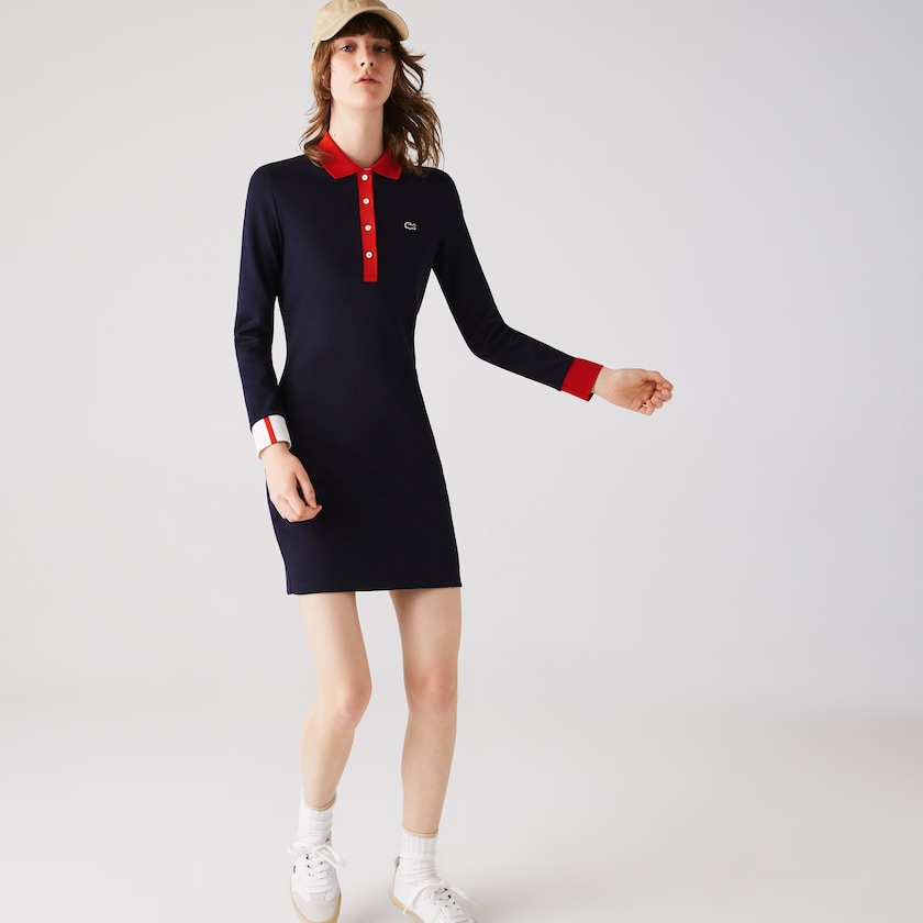 Vestido Polo Lacoste Feminino Azul Marinho Azuis Vermelhas Branco Made In France Stretch Cotton Jersey UN2-46474F6