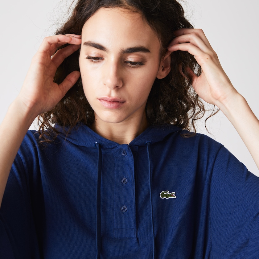 Vestido Polo Lacoste Feminino Azul Marinho Azuis Oversized Hooded Organic Cotton Piqué ND8-56715L8